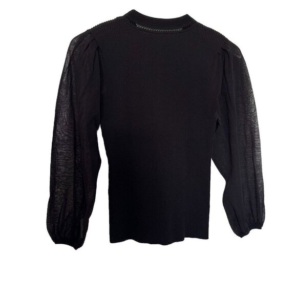 JONATHAN SIMKHAI Mesh Sleeve Black RIbbed Knit Top Size medium sweater - Picture 7 of 7